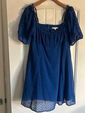 Blue Mini Dress with Puff Sleeves - City Vibe